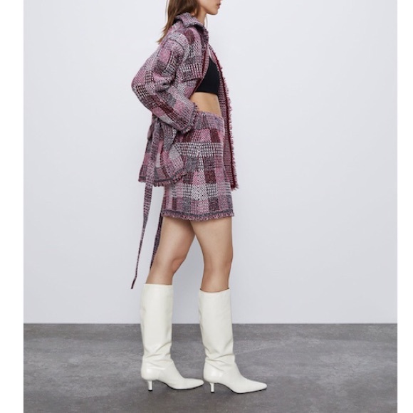 ZARA 2 PCS Plaid Knit Metallic Thread Jacket + Skirt - Picture 4 of 6